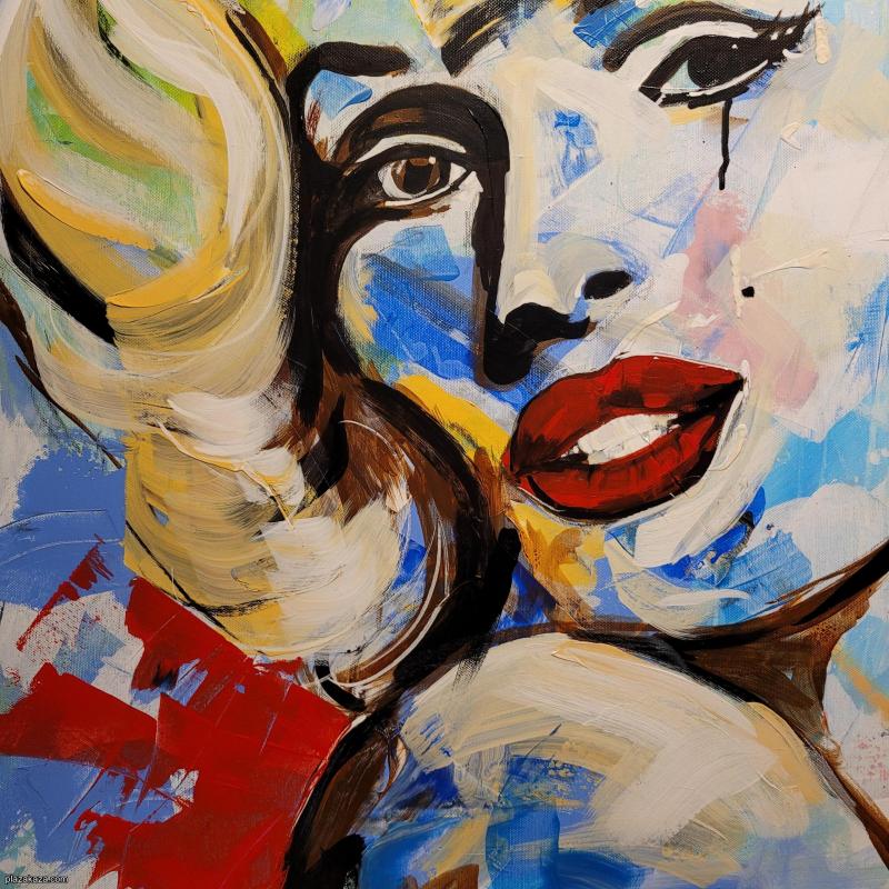 Acryl Painting of Marilyn Monroe All of a sudden She started to cry -- on canvas 120 x 100 cm. Framed.