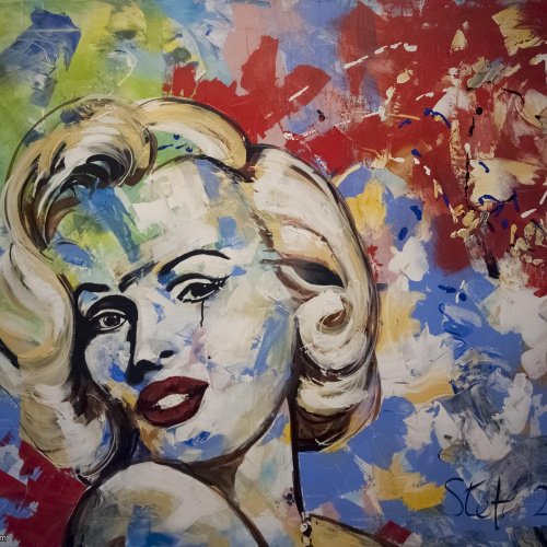 Marilyn Monroe "All of a Sudden She Started to Cry" -- on canvas 120 x 100 cm. Framed. Acryl Painting